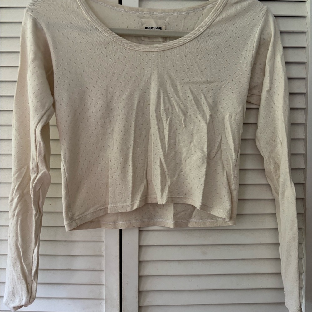 Rudy Jude Cream Fitted Crop Long Sleeve Tee